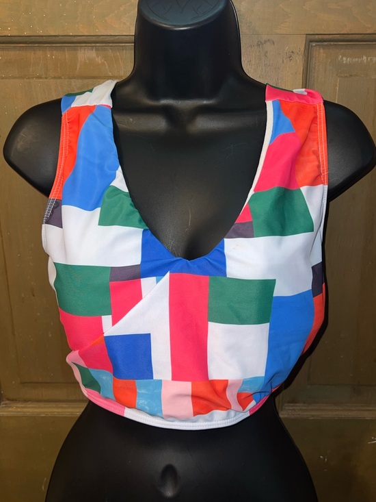Other - Colorblock Multicolor V Neck Geometric Print Swim Bikini Top Size XL